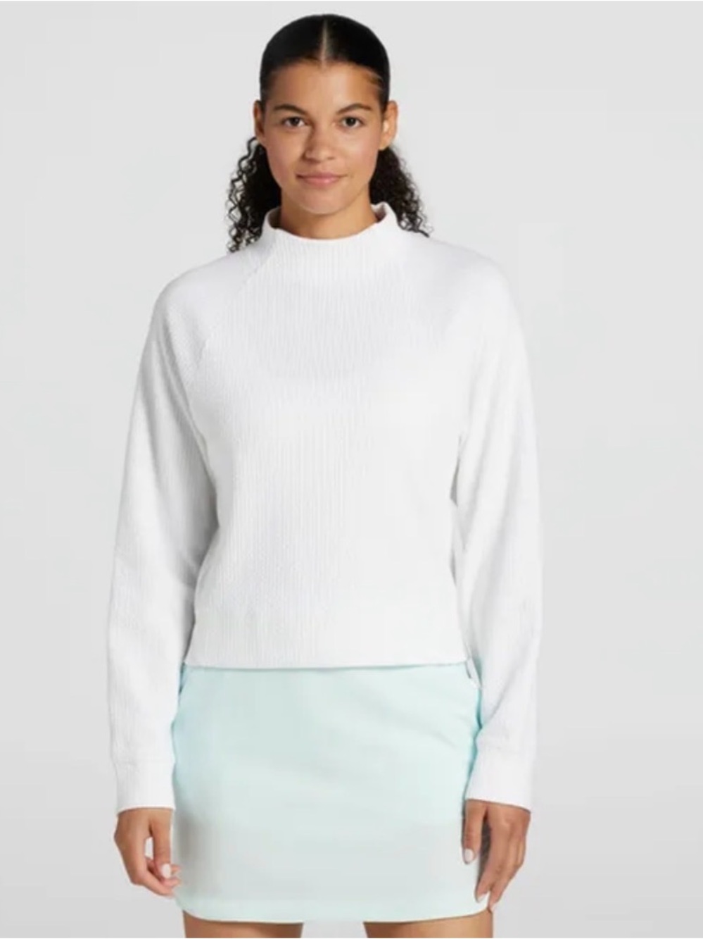 Calia Mock Neck Ribbed White Long Sleeve Top Women’s XXL Soft Stretch